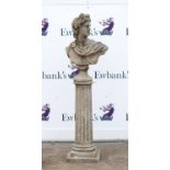 Reconstituted stone bust of a Classical figure on socle base, h54cm, together with a reconstituted