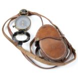 J H Steward type military marching compass marked M.I.O No. 0313, 1919 original leather case