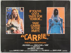 Carrie (1976) British Quad film poster for the Brian De Palma Oscar nominated horror-thriller based