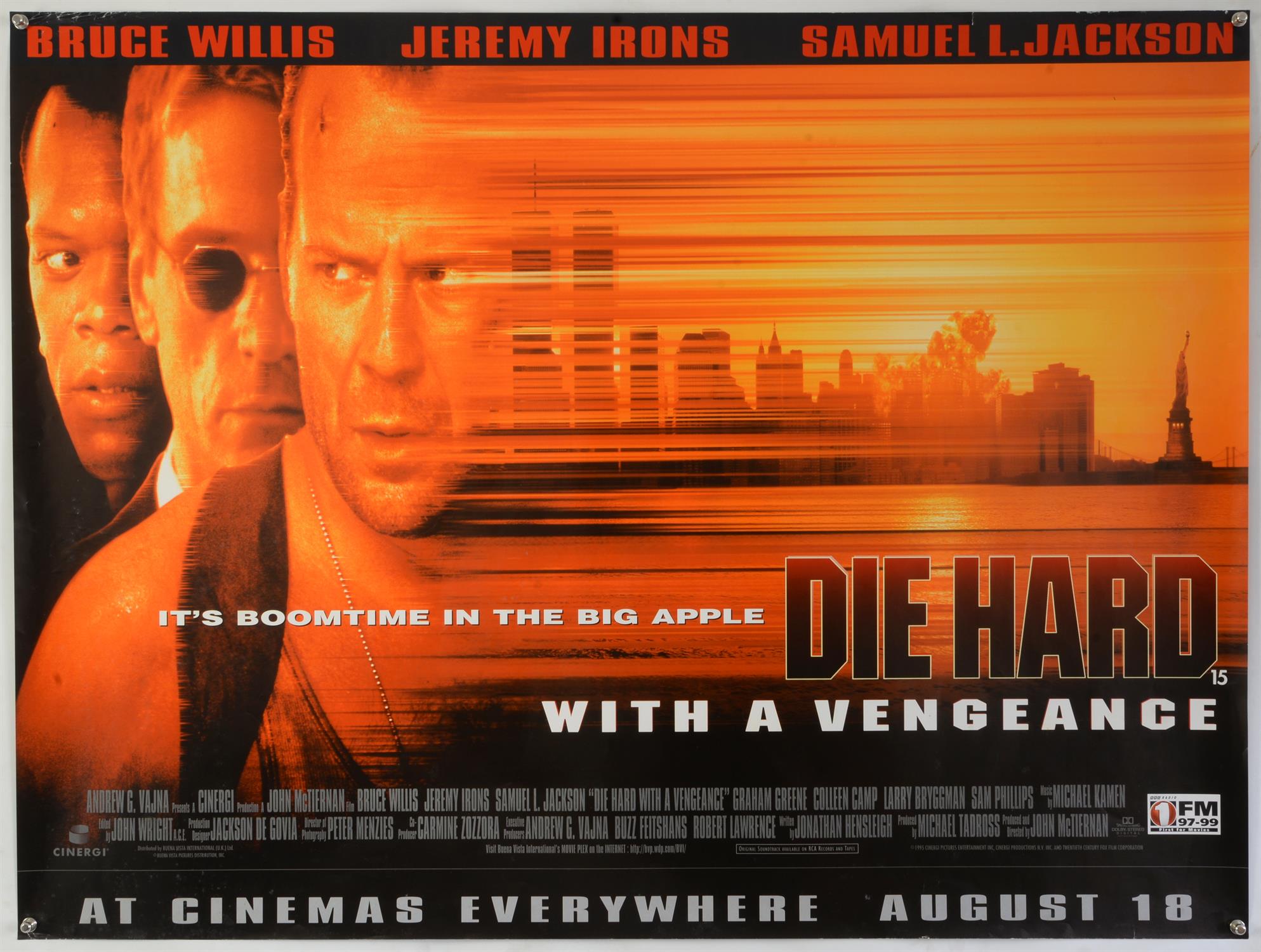 Two 1990’s British Quad film posters: Die Hard With A Vengeance (1995) starring Bruce Willis &