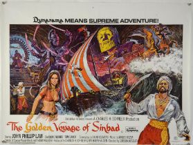 10 British Quad film posters including The Golden Voyage of Sinbad, Bonnie and Clyde, Superfly,