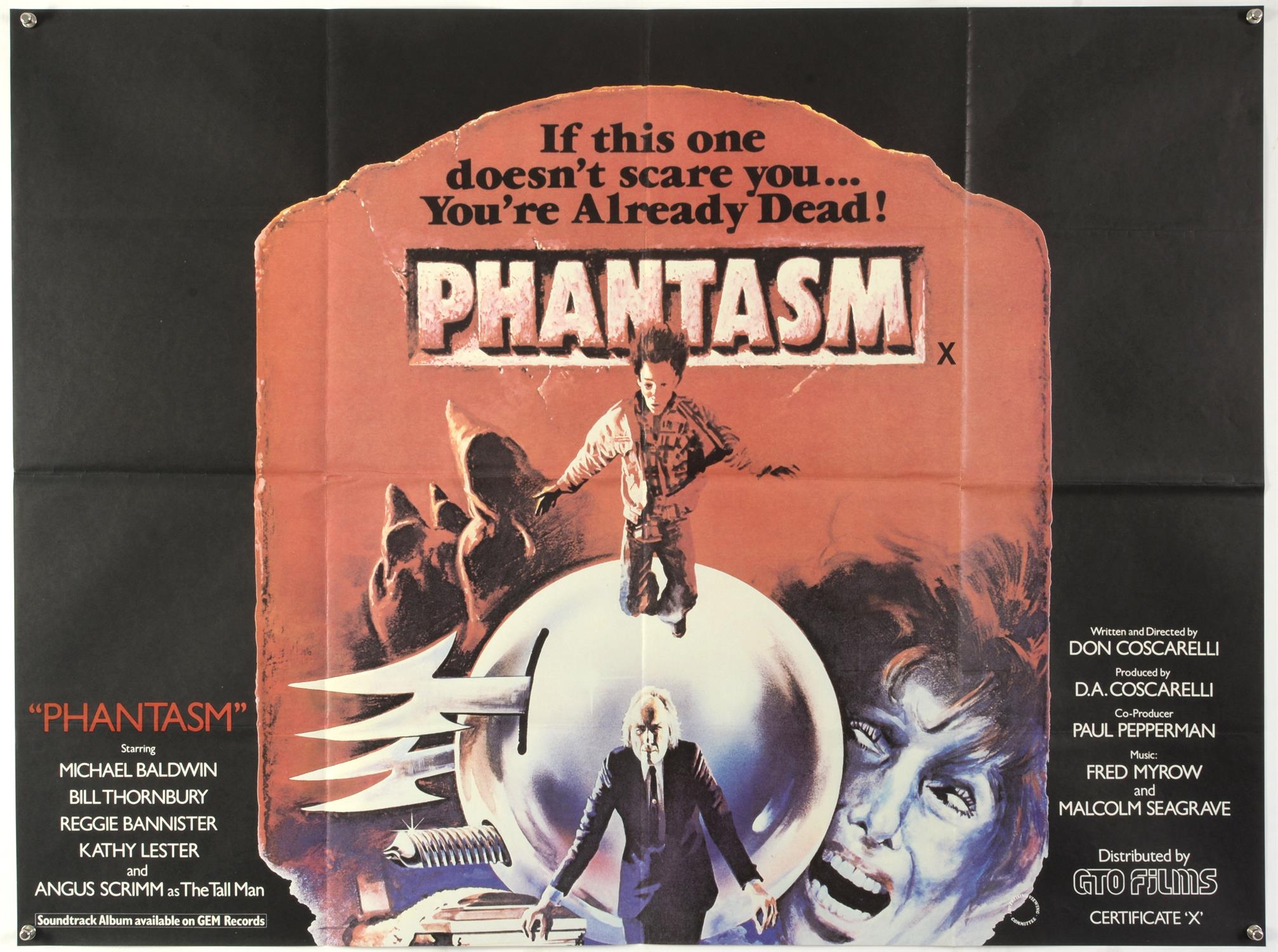 Phantasm (1978) British Quad film poster, directed by Don Coscarelli, GTO Films, folded,