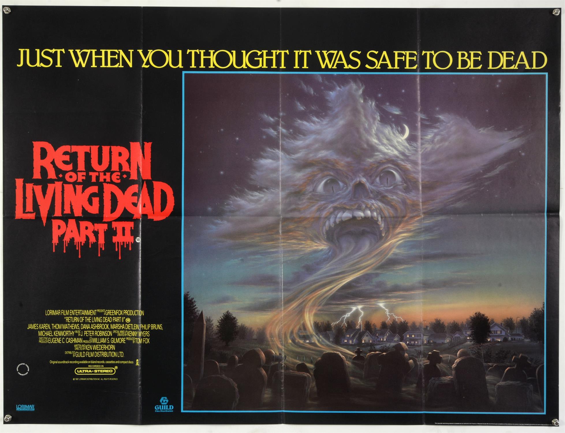 10 Horror British Quad film posters including Q The Winged Serpent, The Return of the Living Dead - Image 2 of 3