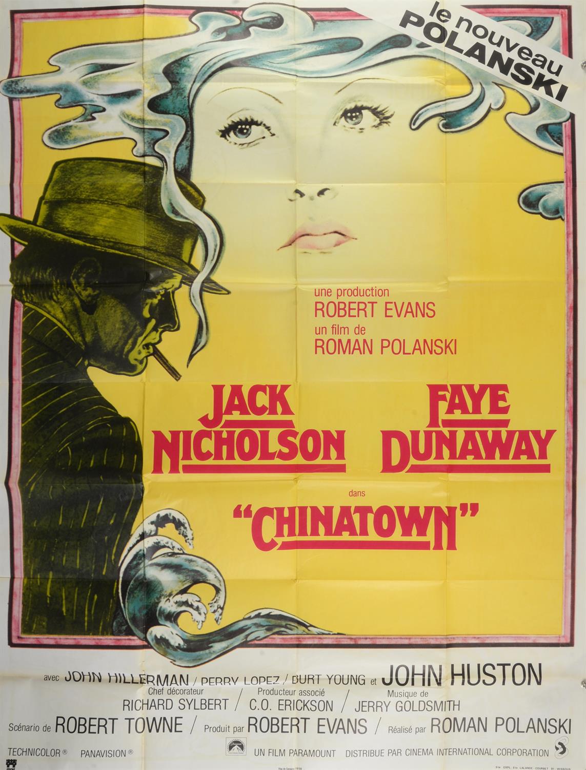 Chinatown (R-1970's) French Grande film poster, folded, 47 x 63 inches.