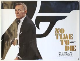 James Bond No Time To Die (2021) British Quad teaser film poster, showing an image of Daniel Craig,