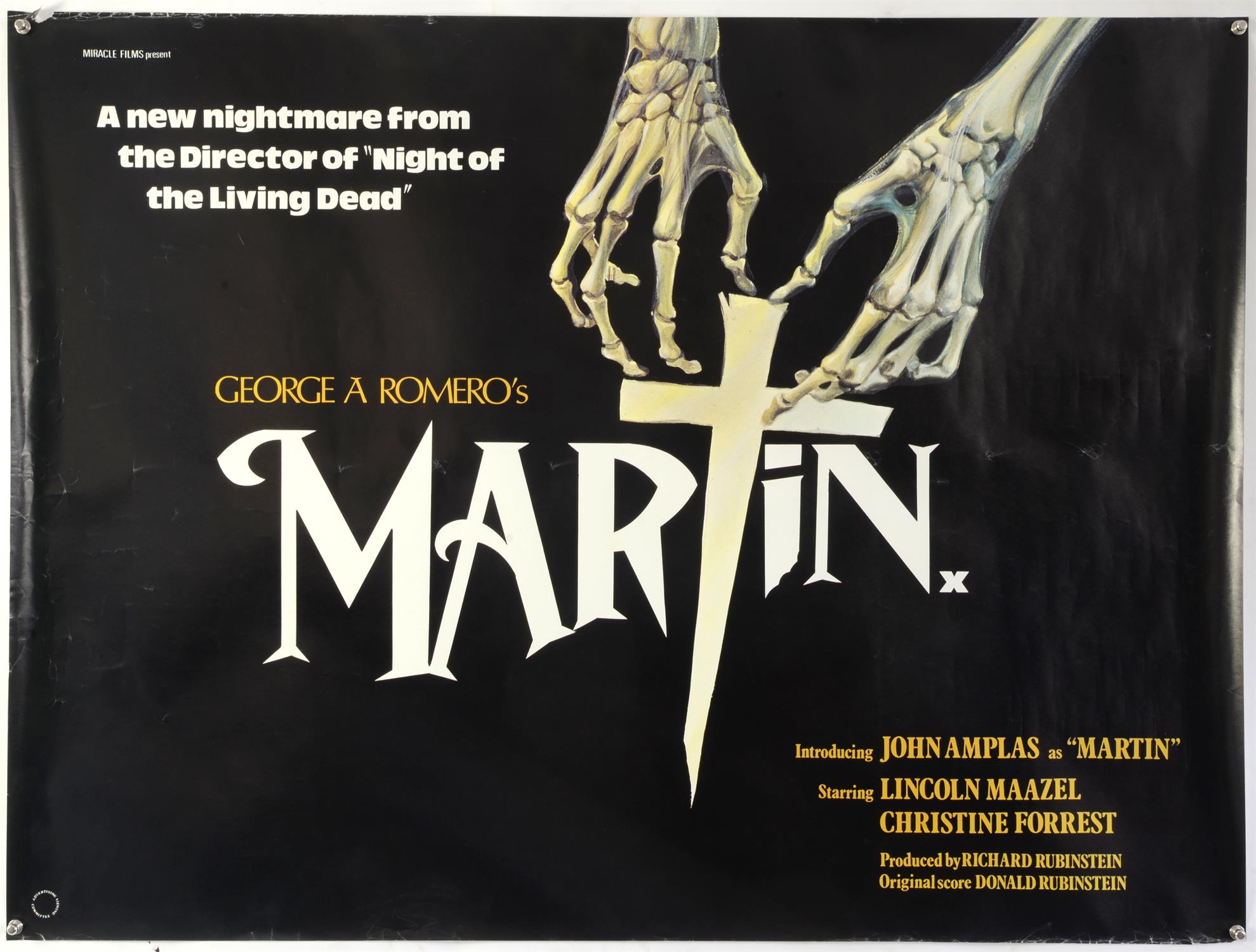 Martin (1978) British Quad film poster, horror directed by George A Romero, Miracle Films, rolled, - Image 2 of 2