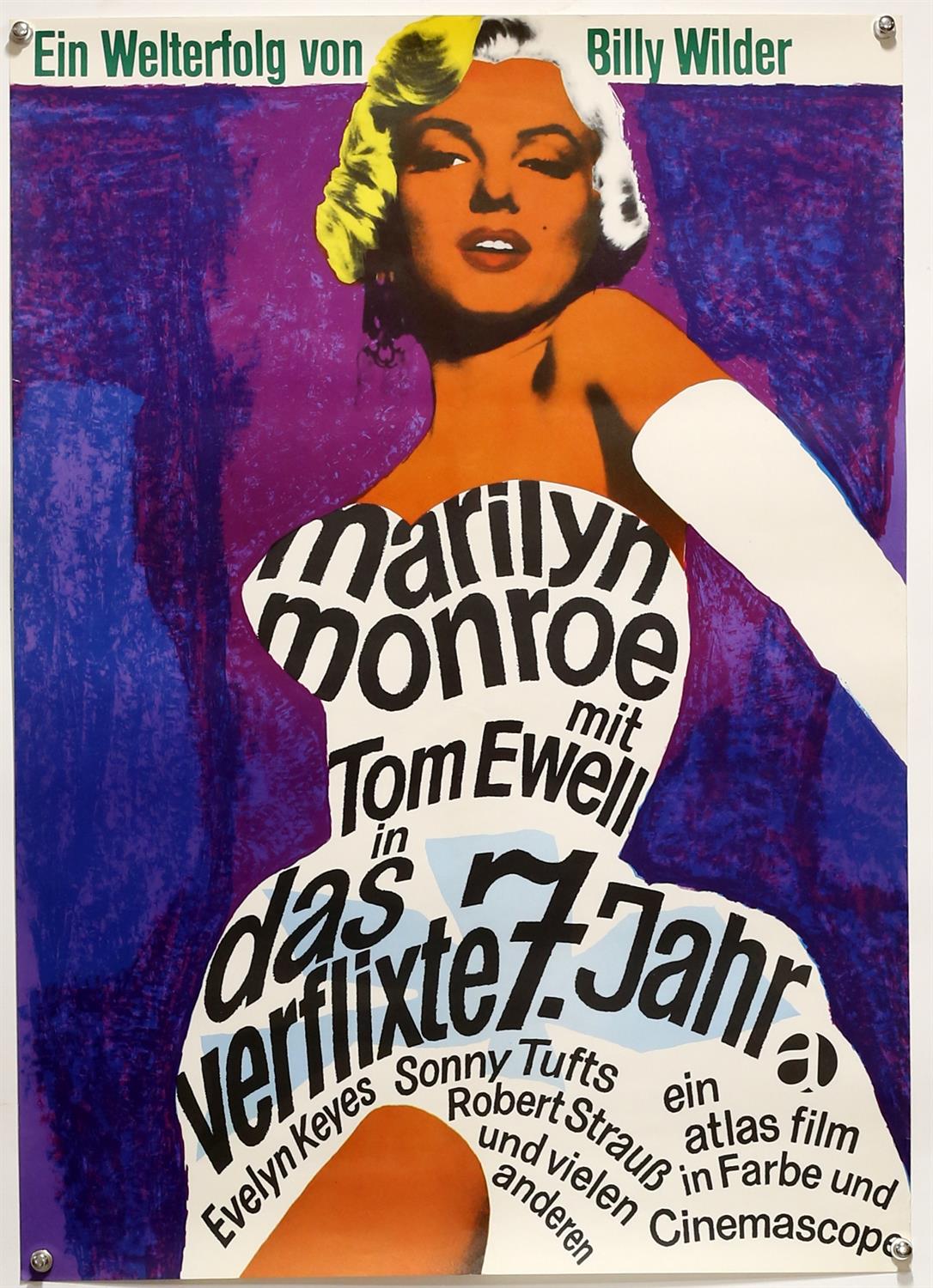 The Seven Year Itch (R-1966) German film poster starring Marilyn Monroe, rolled, 23 x 33 inches.