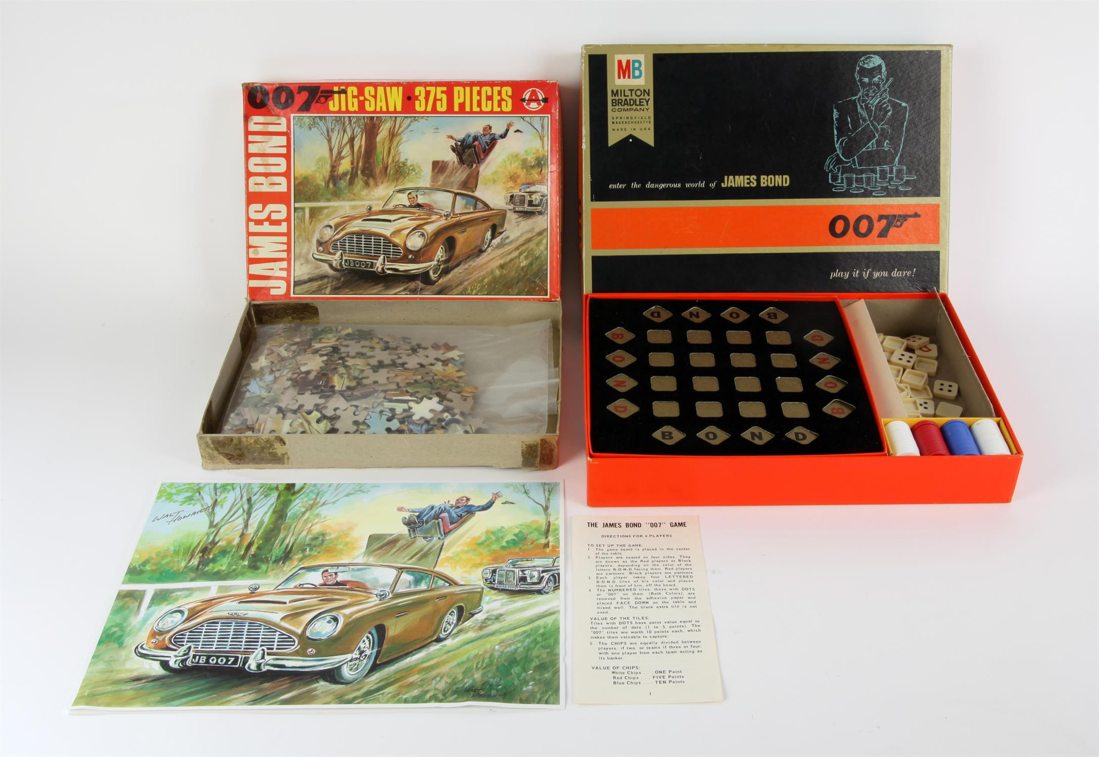 James Bond - Goldfinger Jigsaw with signed print by artists Walt Howarth and Milton Bradley board