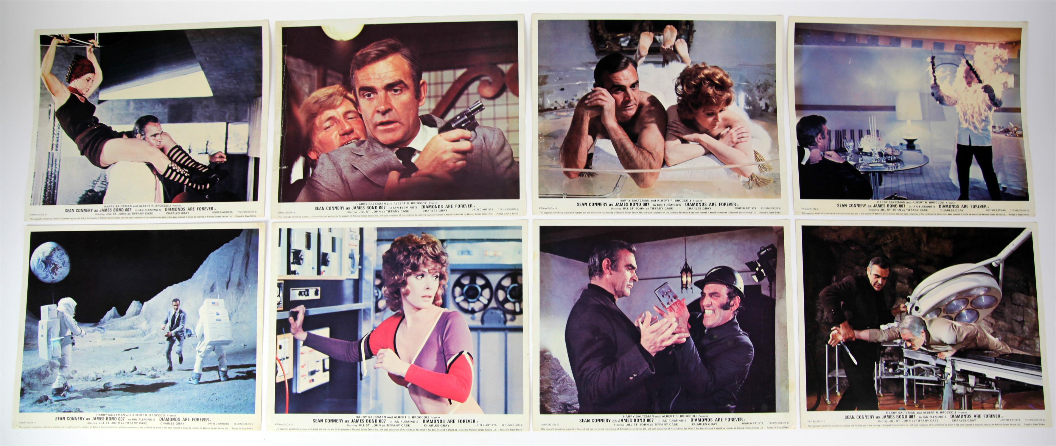 James Bond Diamonds Are Forever (1971) Set of 8 Front of House cards, 10 x 8 inches (8).