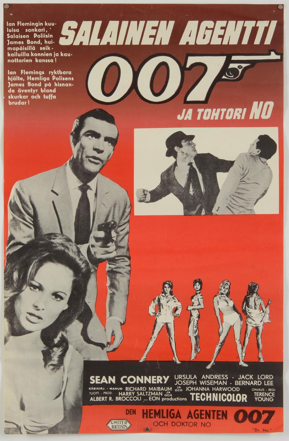 James Bond Dr No (1962) Finnish film poster, 15 x 23 1/2 inches.