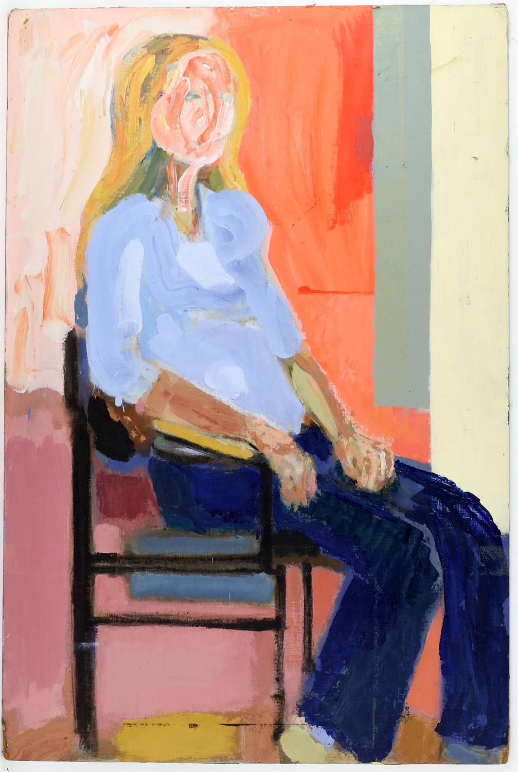 Michael Hutchings (British, 1918-2020), 'Blue Blouse'. Acrylic on board. Unsigned. 92 x 61cm. - Image 2 of 2