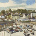 Michael Hutchings (British, 1918-2020), view of Saundersfoot. Charcoal and gouache. Signed verso.