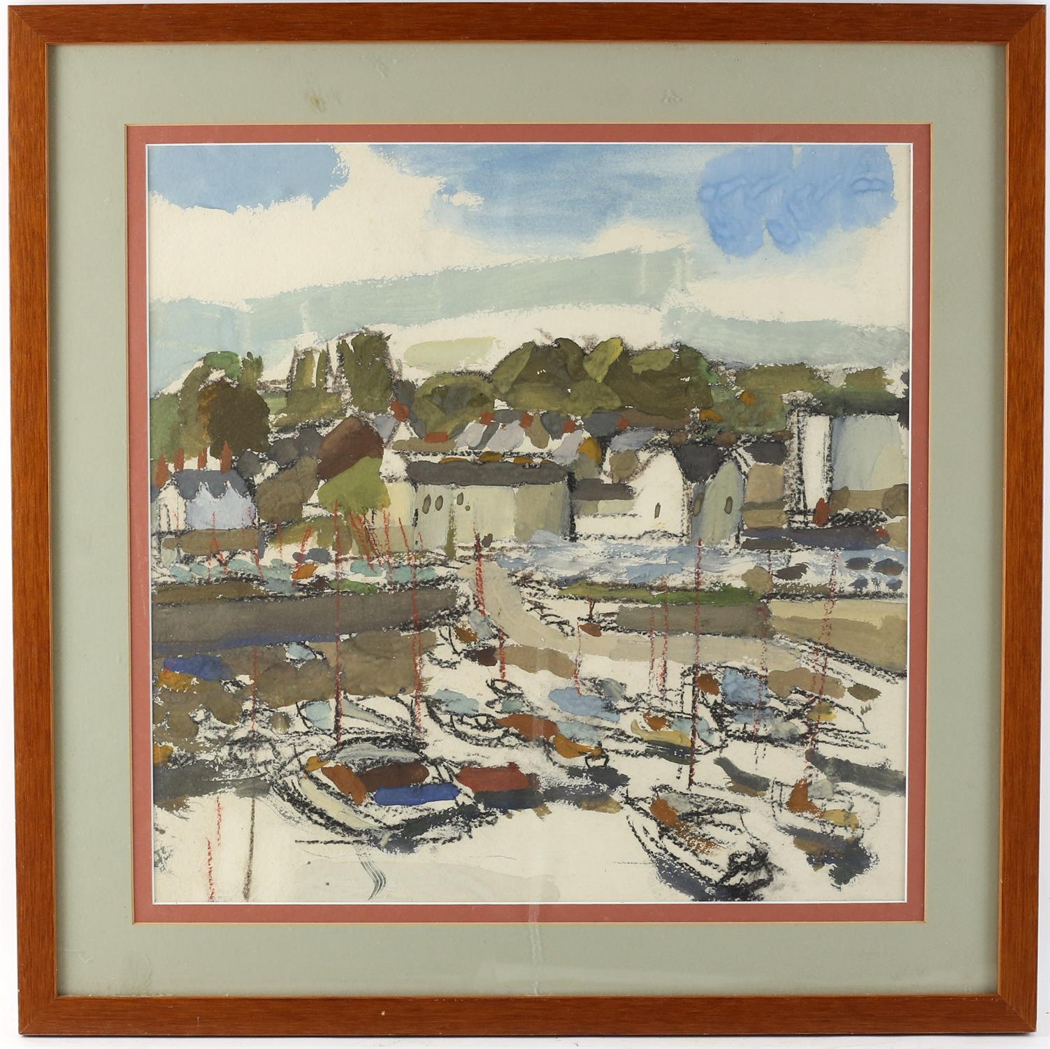 Michael Hutchings (British, 1918-2020), view of Saundersfoot. Charcoal and gouache. Signed verso. - Image 2 of 2