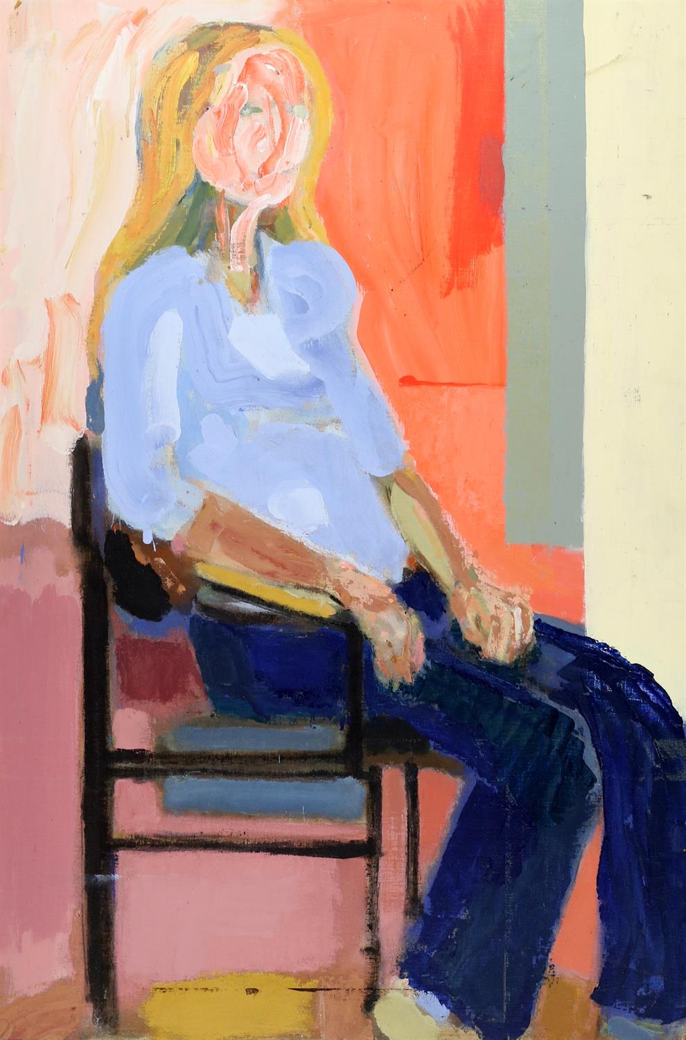 Michael Hutchings (British, 1918-2020), 'Blue Blouse'. Acrylic on board. Unsigned. 92 x 61cm.