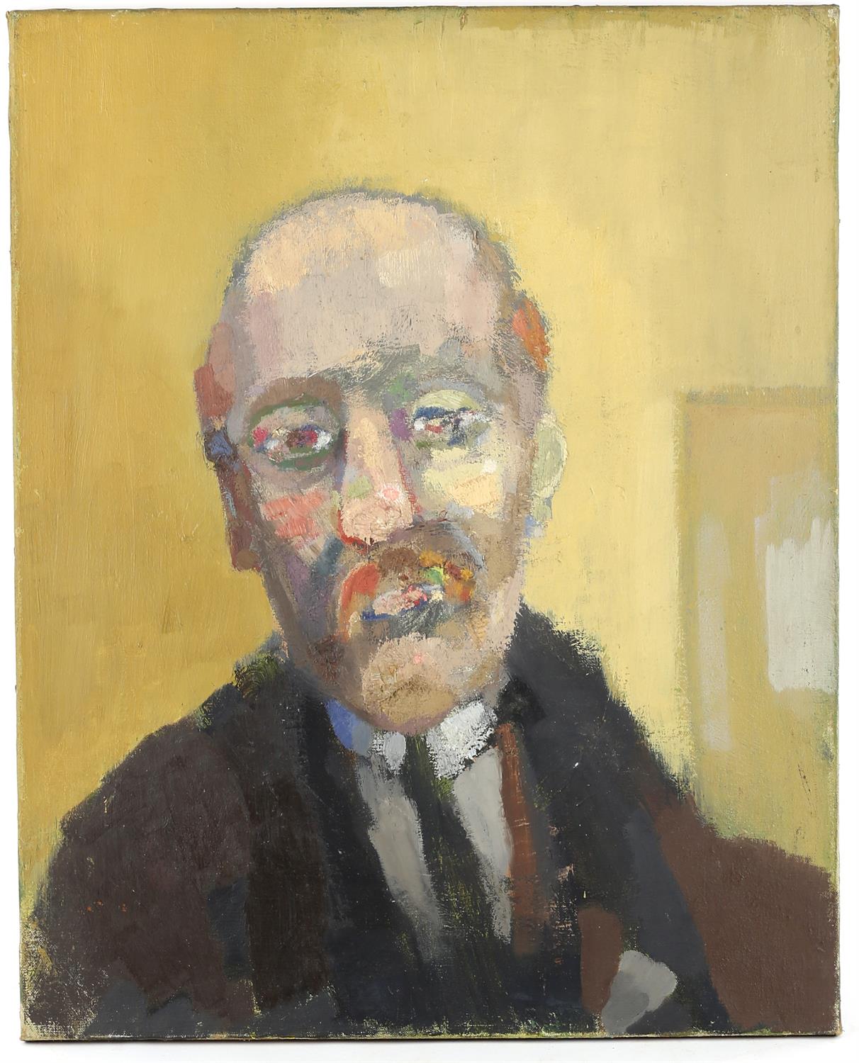 Attributed to Michael Hutchings (British, 1918 - 2020), portrait of a man, with still life verso. - Image 2 of 3