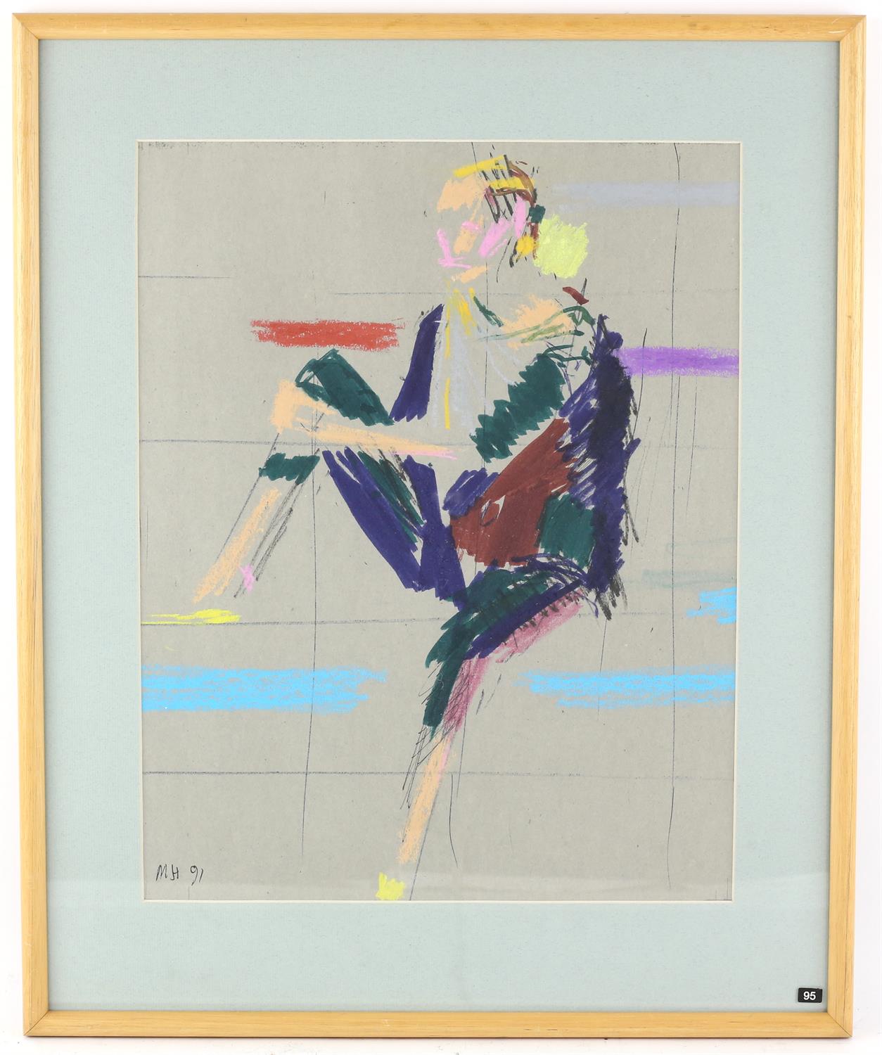 Michael Hutchings (British, 1918-2020), 'Inaction', seated man. Mixed media. Initialled and dated - Image 2 of 4
