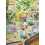 Michael Hutchings (British, 1918-2020), 'The Patio Garden'. Acrylic. Labelled verso.