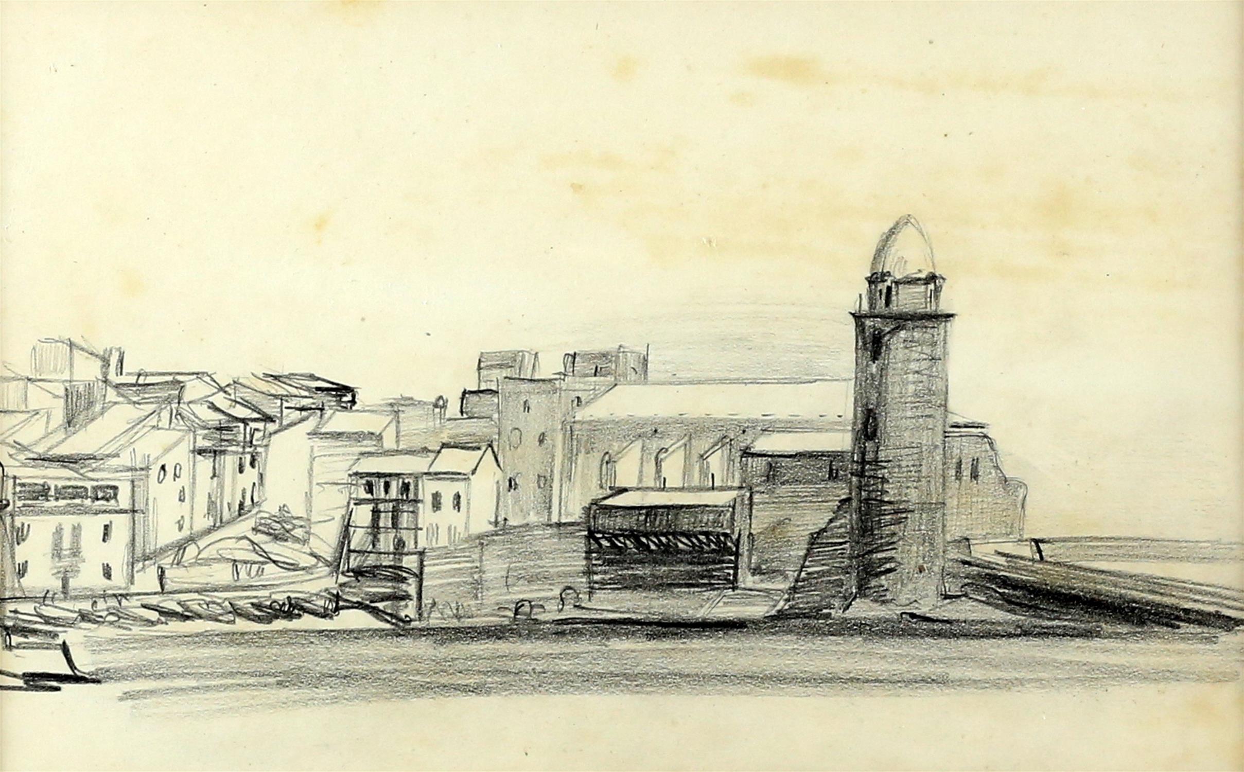 Michael Hutchings (British, 1918-2020), group of buildings. Graphite. Signed and dated 1947 verso. - Image 5 of 8