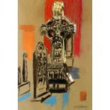 Michael Hutchings (British, 1918-2020), 'Dark Ages', study of a Celtic cross. Pastel.