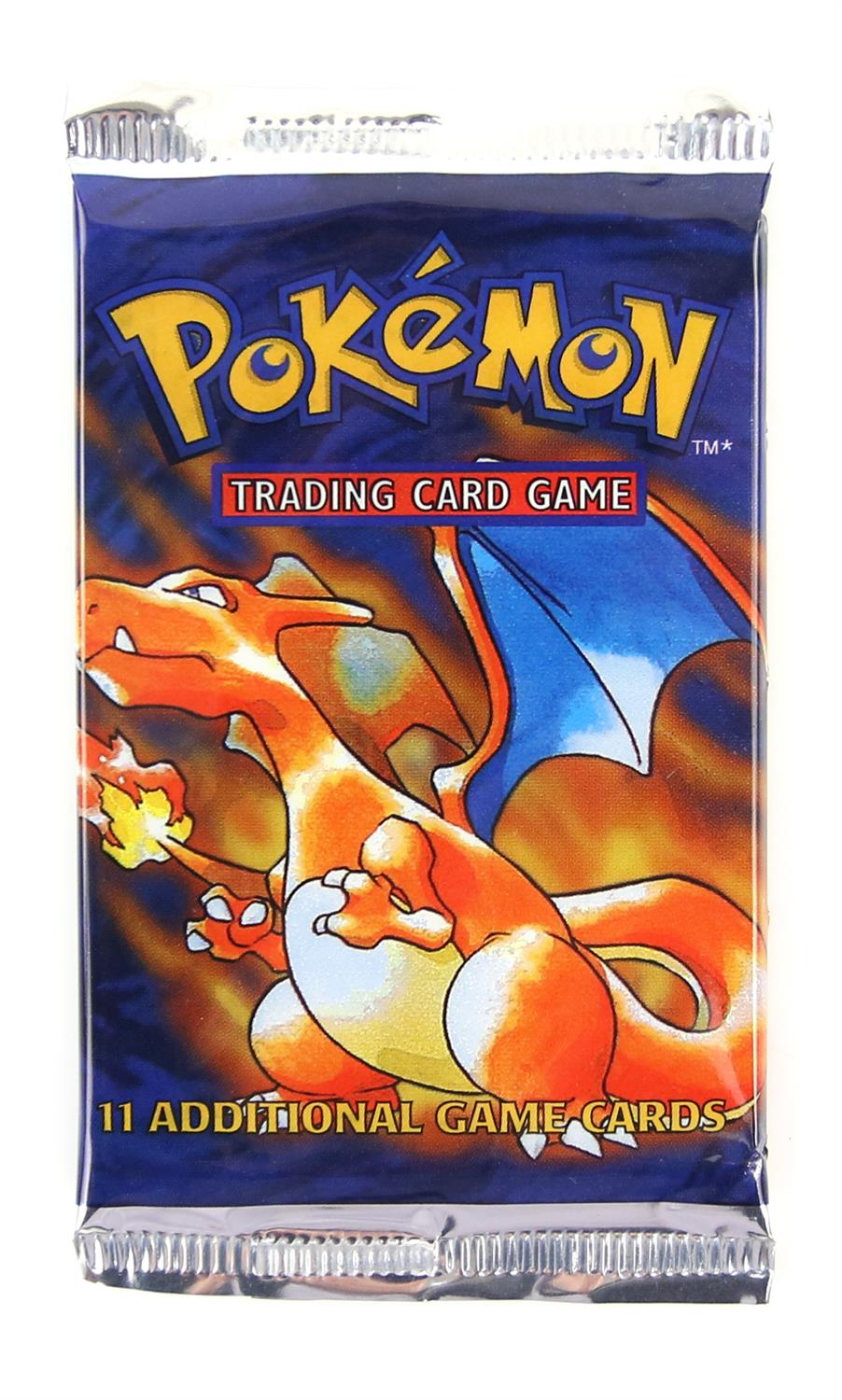 Pokemon TCG sealed Base Set Booster pack, Charizard artwork. The vendor formerly owned a gift shop