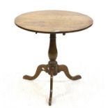 19th century oak tripod table on turned column, H73cm x D 75cm