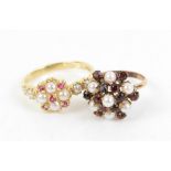 Two rings, including, a pearl and ruby ring in 14 ct yellow gold, size V with a garnet and pearl