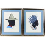 Pair of framed and glazed prints, portraits of a man and a woman in profile. Image size 27 x 20cm