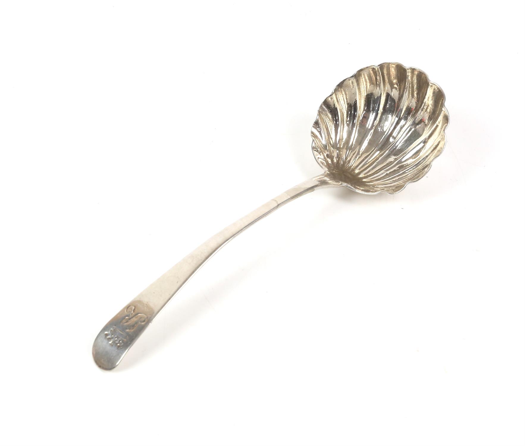 18th century shell bowl sauce ladle with coronet crest