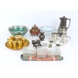 Mixed collection of items to include two Middle Eastern silver mustard pots and salt and