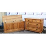 Modern pine chest of two short over three long drawers on turned feet, h82cm w109cm d48cm,