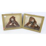 AMENDED DESCRIPTION Pair of prints, depicting jovial monks. Framed and gazed. Image size 24 x 30cm.
