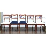 Three 19th century mahogany bar back dining chairs, with cream upholstered drop-in seats on reeded