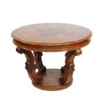 20th century walnut dining/chess table table with marquetry inlaid decoration and chess top,