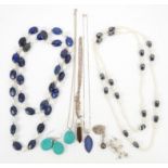Collection of silver jewellery including, a Lapis Lazuli and pearl bead necklace,