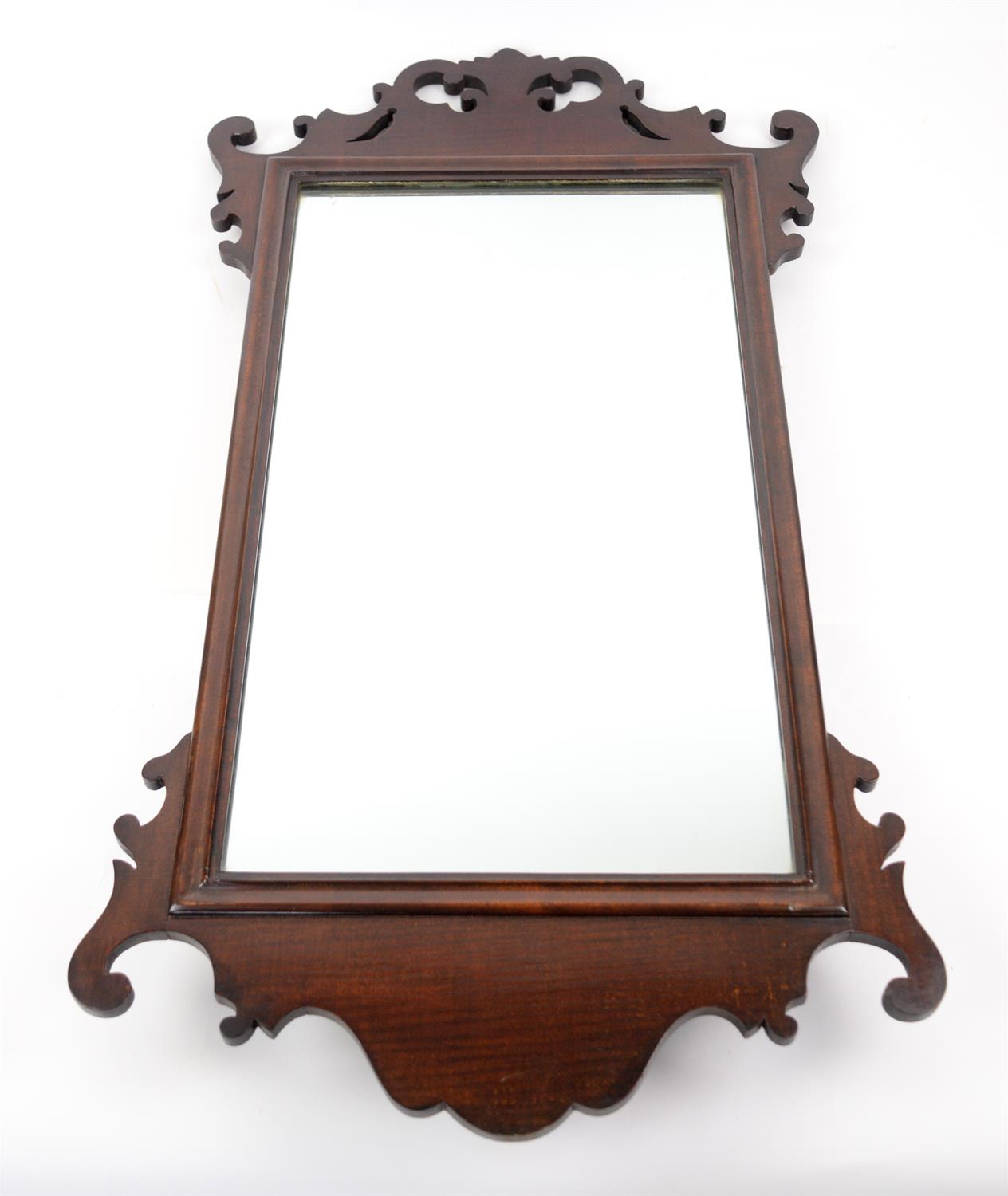 George III style mahogany fret framed mirror, overall h88 x w47cm, and another smaller, (2),