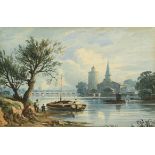 John Varley (British, 1778-1842), 'Battersea Church and Mill'. Watercolour. Framed and glazed.