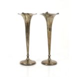 Large pair of silver specimen vases with five beaded trefoil rim by Saunders and Shephard,