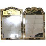 Two Chinese black lacquered mirrors, one decorated with mountains and gilt floral decoration,