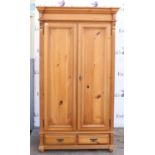 Modern pine wardrobe, with two doors, h207cm w114cm d66cm
