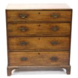 19th century mahogany straight front chest of four long graduating drawers on bracket feet,