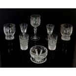 Glassware to include a large cut glass bowl, clear glass dish and various drinking glasses,