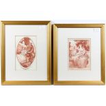 Pair of framed eighteenth-century French hand-coloured prints by J. Dupont, 'Le rendez-vous' and