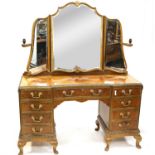 20th century walnut dressing table with mirror back W130cm d 50cm