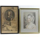 Collection of prints and pictures, to include a chalk and pencil portrait of a young lady,
