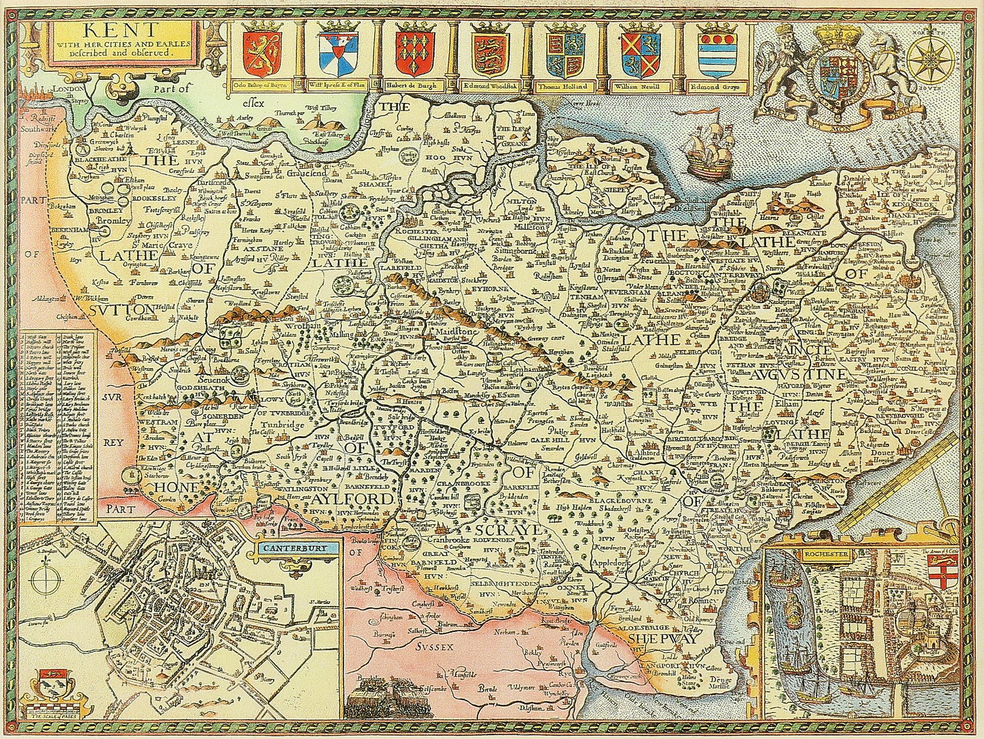 Map of Kent. Lithographic print of an engraving. F+G. 49 x 41cm.