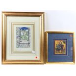 Two coloured prints, St George and the Dragon and another depicting two Knights on horseback.(2)