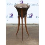 19th century mahogany jardiniere stand having a brass inset bucket with slatted sides,