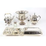 Collection of silver plated wares to include an Art Deco style entree dish, ice bucket,