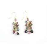 Pair of tassel earrings with multi coloured tourmaline drops, earring drop length estimated 3.