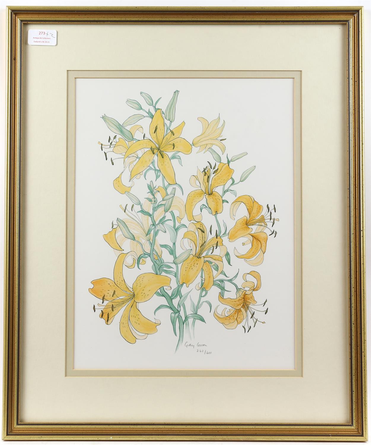 Gay Corran (British contemporary), floral print. Signed and numbered 242/400 in pencil.